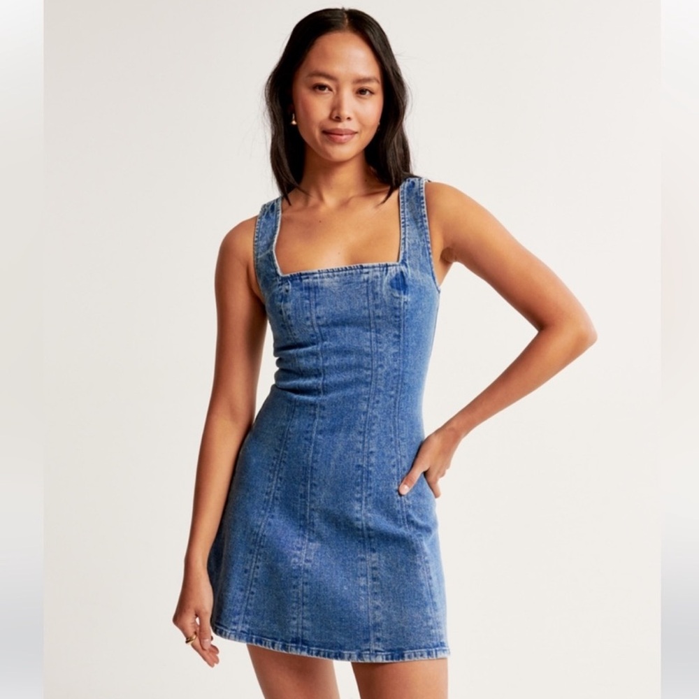 Abercrombie & Fitch Mila Squareneck Denim Mini Dress Blue Size Small